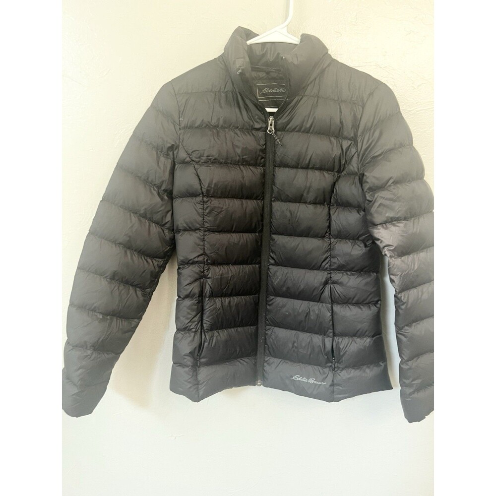 Eddie Bauer Down Puffer Jacket Microlight Size XS Black 650 Fill Packable Women
